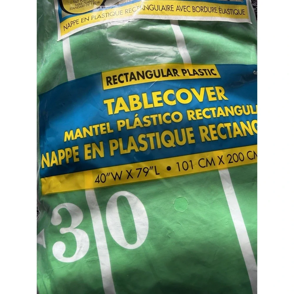 rectangular plastic table cover with elastic edge, football field, party, 40x79